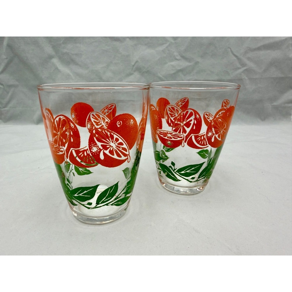 Barltett-Collins "Orange Crush"‎ Vintage Juice Glasses Mid-Century Set of 2